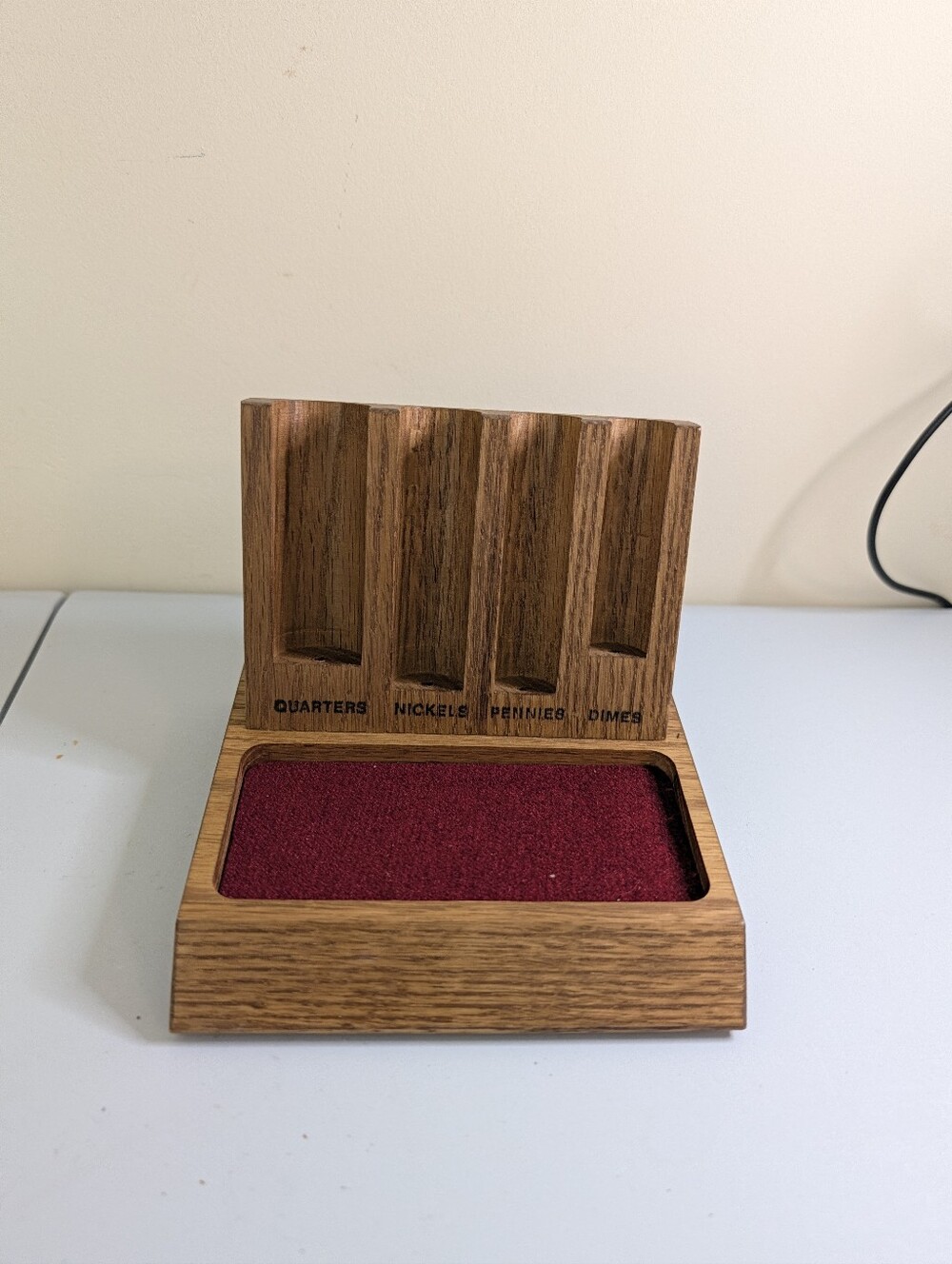 Wooden Coin Sorter & Valet Tray with Burgundy Felt